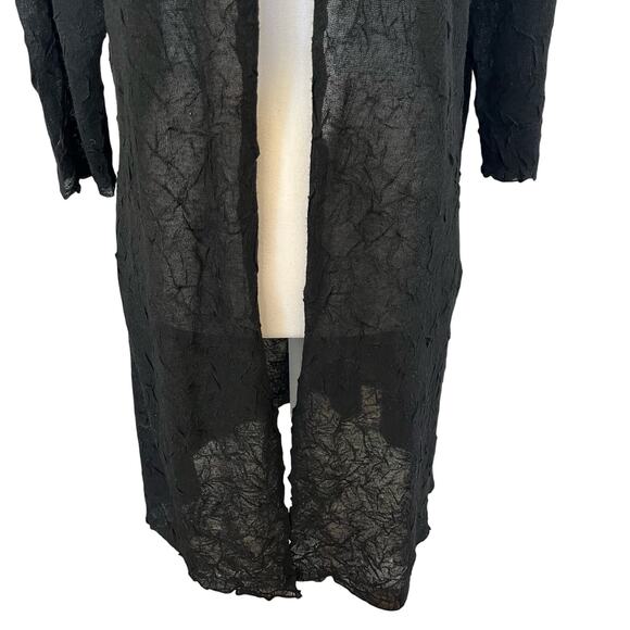 Eileen Fisher Cardigan Size Medium Black Textured Long Semi-Sheer Elbow Sleeve - Picture 3 of 9